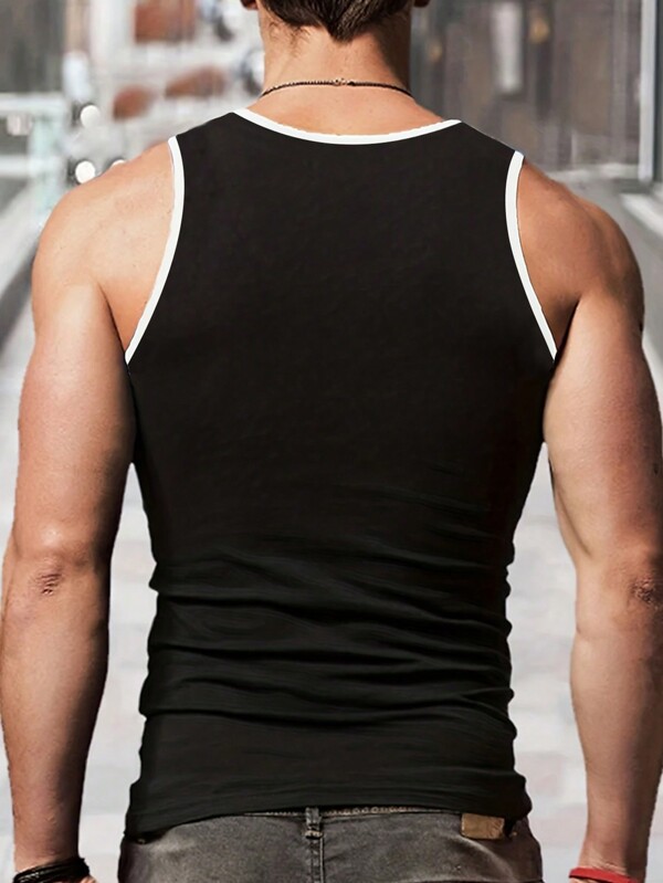 Men's monogrammed vest with color blocking and trim details