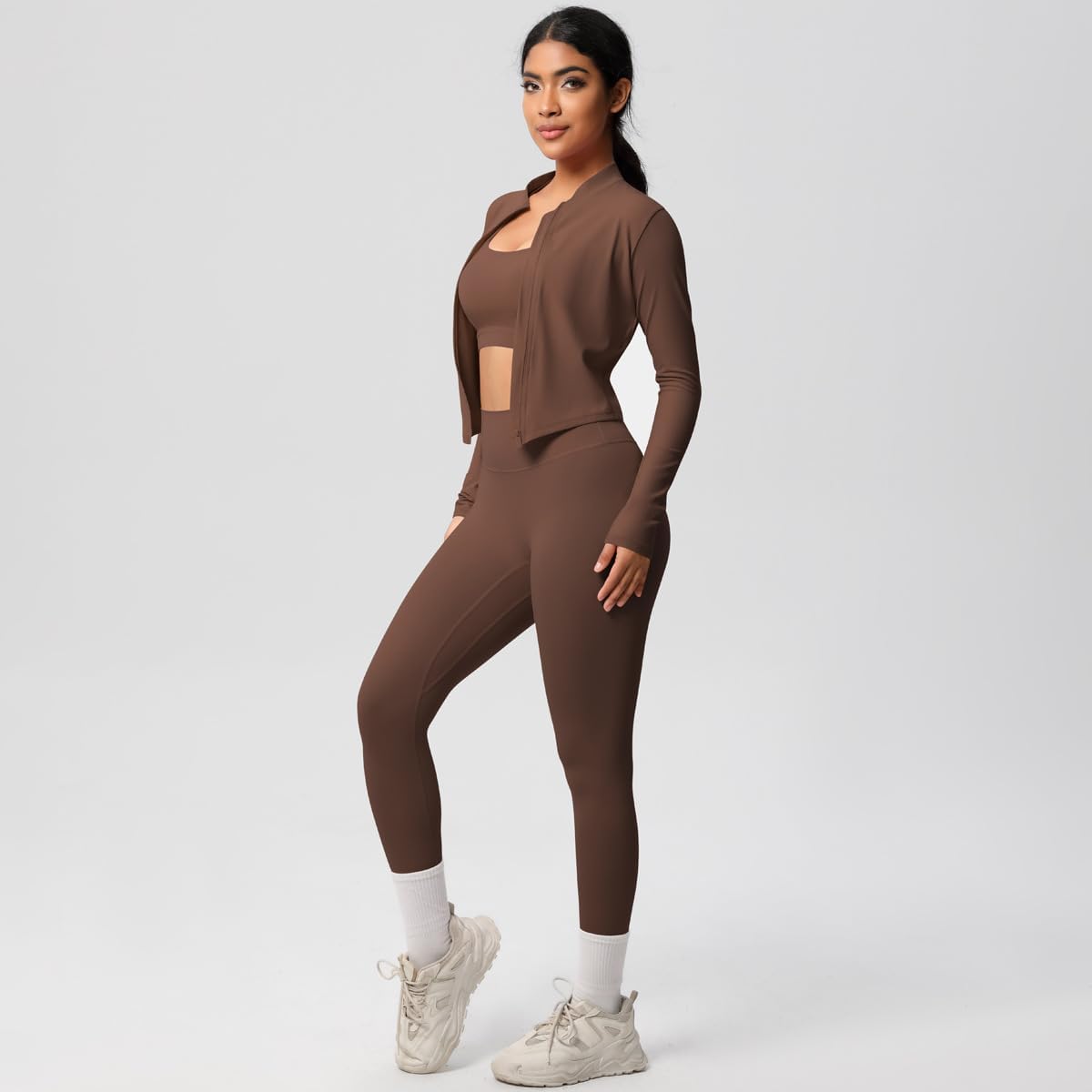 3 Piece Workout Sets for Women Brushed Sports Bra Jacket and Leggings 3 Piece Workout Sets for Women Brushed Sports Bra Jacket and Leggings