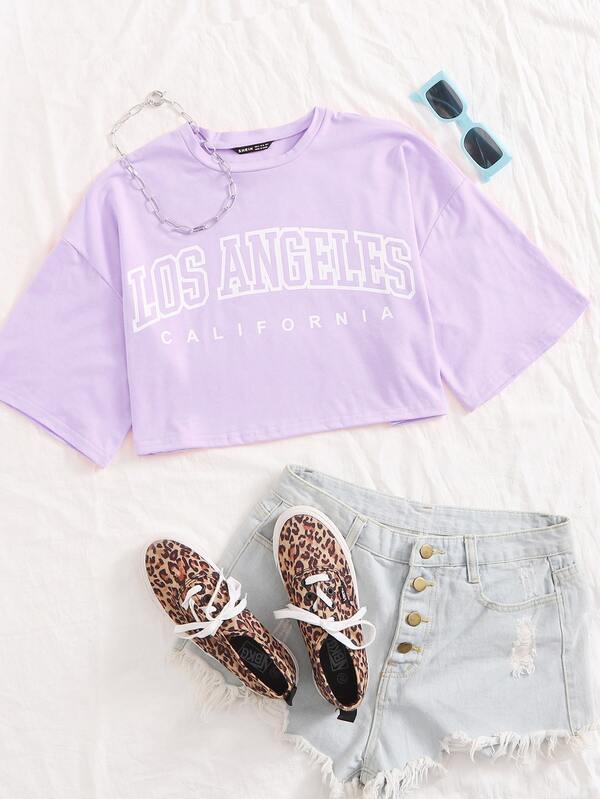 Dropped sleeve monogram short T-shirt Dropped sleeve monogram short T-shirt