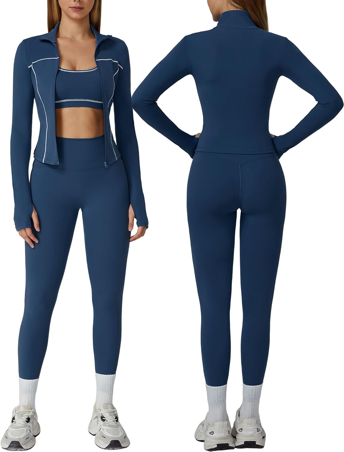 3 Piece Workout Sets for Women Sports Bra Zip Jacket and Leggings 3 Piece Workout Sets for Women Sports Bra Zip Jacket and Leggings