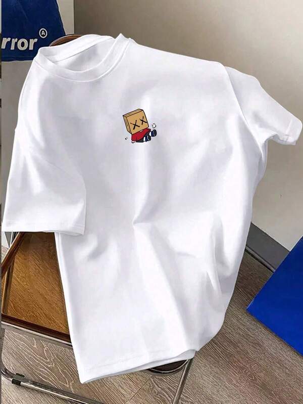 Plus Size Men's Casual Cartoon Print Short Sleeve T-Shirt, Summer