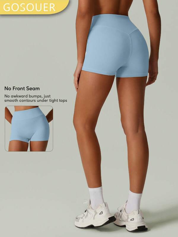 Women's stretch solid color high waist yoga sports running and cycling shorts
