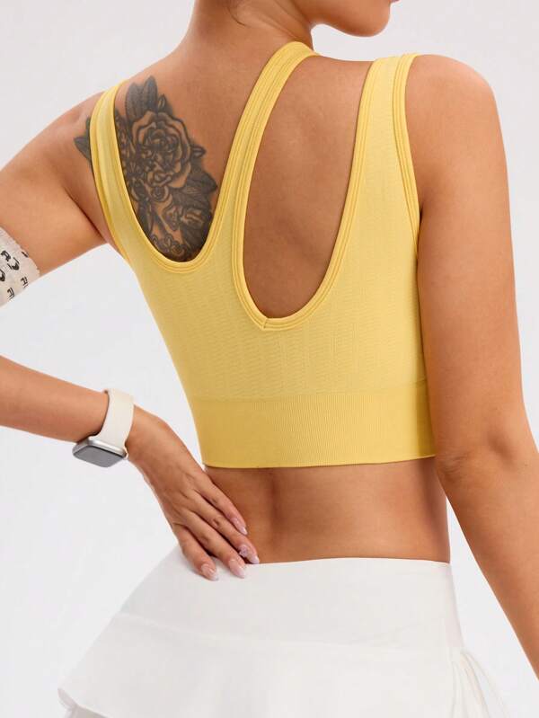 Women's Solid Color Hollow Design Daily Sports Bra