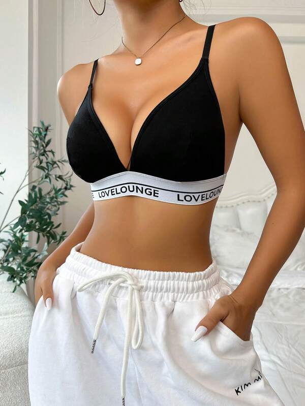 Letter tape panel sports bra