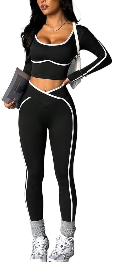 Workout Sets for Women Long Sleeve Crop Top and Leggings Workout Sets for Women Long Sleeve Crop Top and Leggings