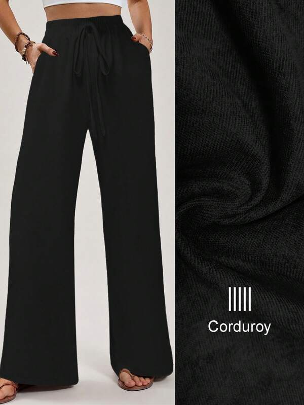 Women's Solid Color Belt Pocket Loose Wide Leg Casual Pants Women's Solid Color Belt Pocket Loose Wide Leg Casual Pants
