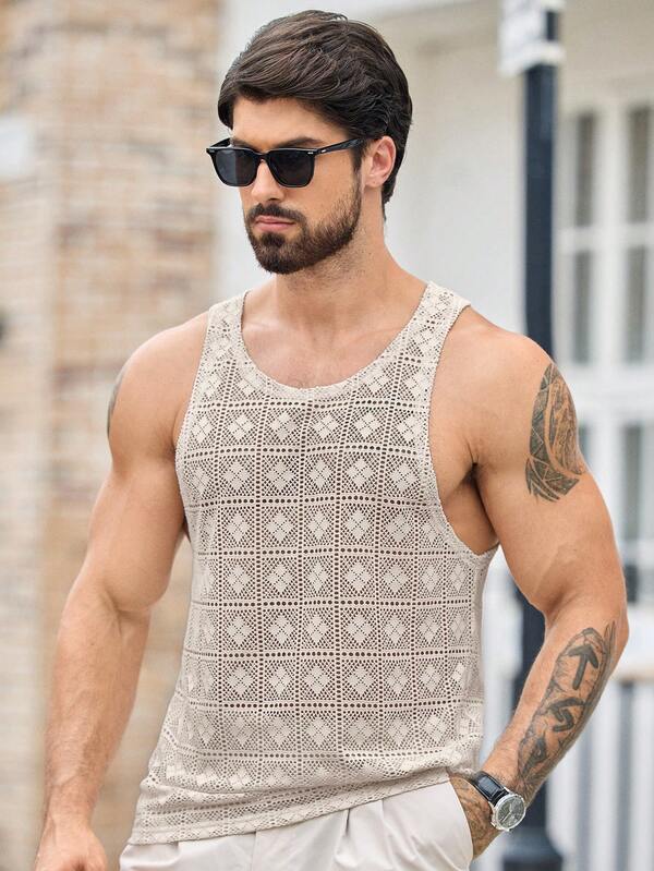 Men's Casual Argyle Pattern Knitted Jacquard Slim Fit Sleeveless Tank Top