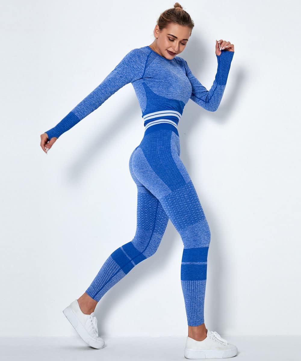 Workout Yoga Sets for Women with Knitted Stripes and Butt Lifting Leggings Workout Yoga Sets for Women with Knitted Stripes and Butt Lifting Leggings