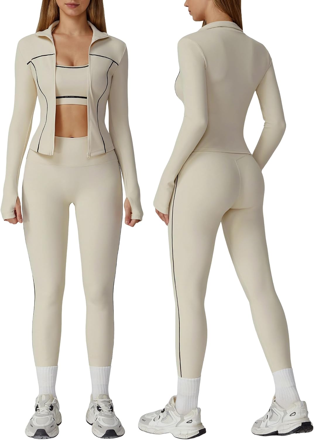 3 Piece Workout Sets for Women with Sports Bra Zip Jacket and Leggings 3 Piece Workout Sets for Women with Sports Bra Zip Jacket and Leggings