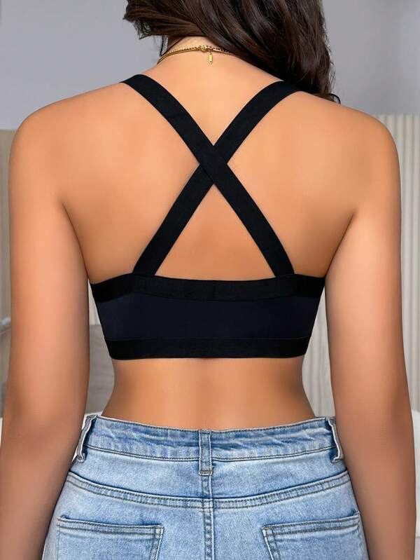 Women's Black Minimalist Cross Back Sports Bra (1-Pack)