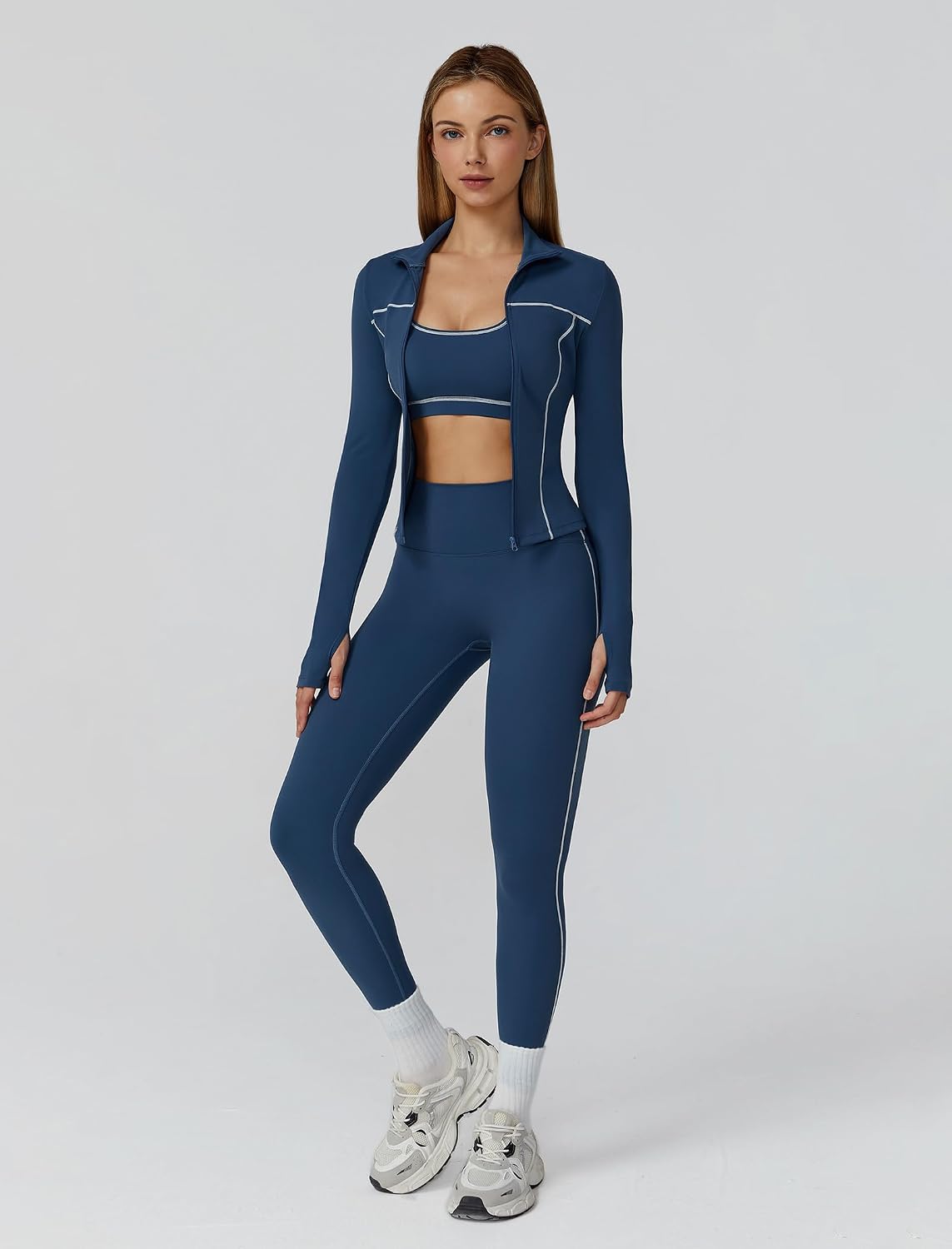 3 Piece Workout Sets for Women Sports Bra Zip Jacket and Leggings 3 Piece Workout Sets for Women Sports Bra Zip Jacket and Leggings
