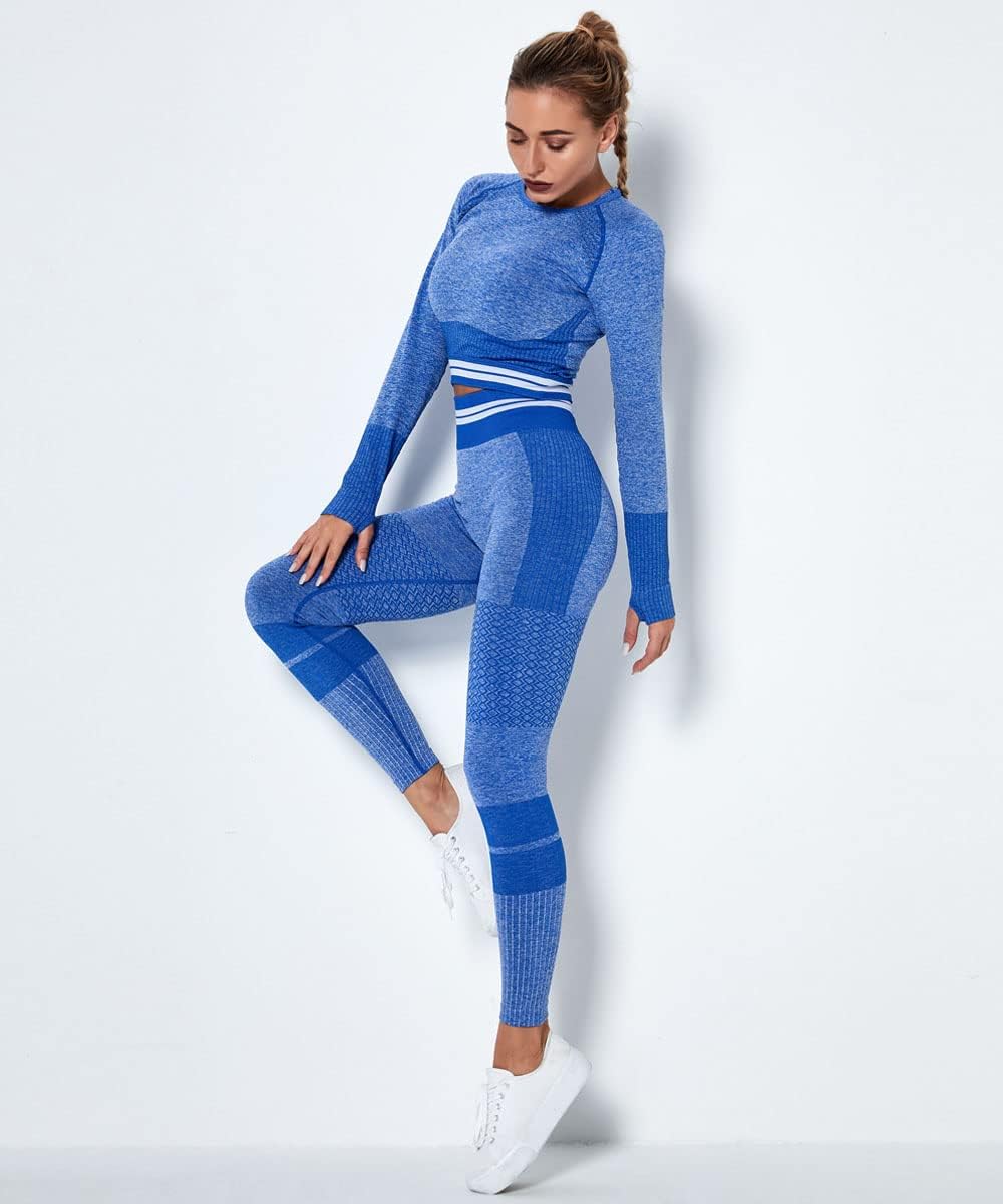 Workout Yoga Sets for Women with Knitted Stripes and Butt Lifting Leggings Workout Yoga Sets for Women with Knitted Stripes and Butt Lifting Leggings