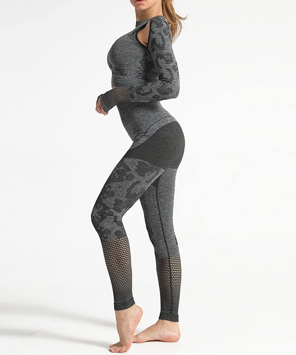 Workout Yoga Sets for Women High Waist Butt Lifting Leggings Leopard
