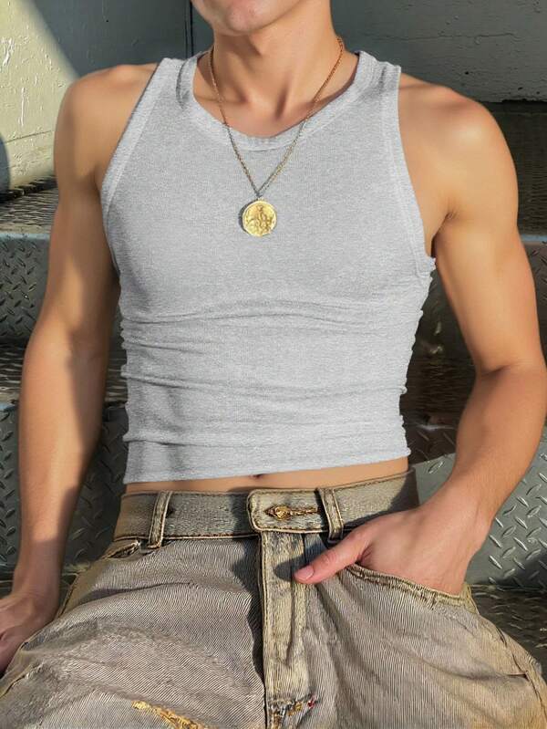 Men's solid color round neck casual slim vest Men's solid color round neck casual slim vest