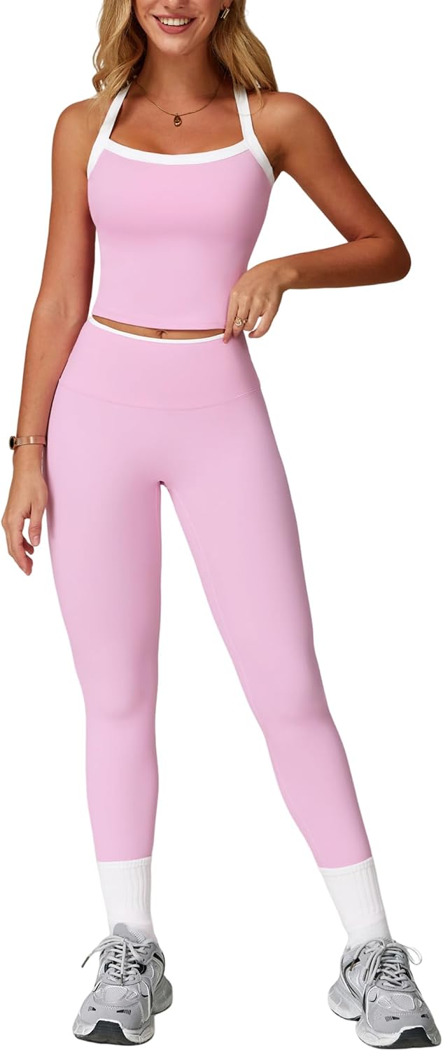 Workout Sets for Women Cross Back Tank Top and High Waist Leggings Workout Sets for Women Cross Back Tank Top and High Waist Leggings