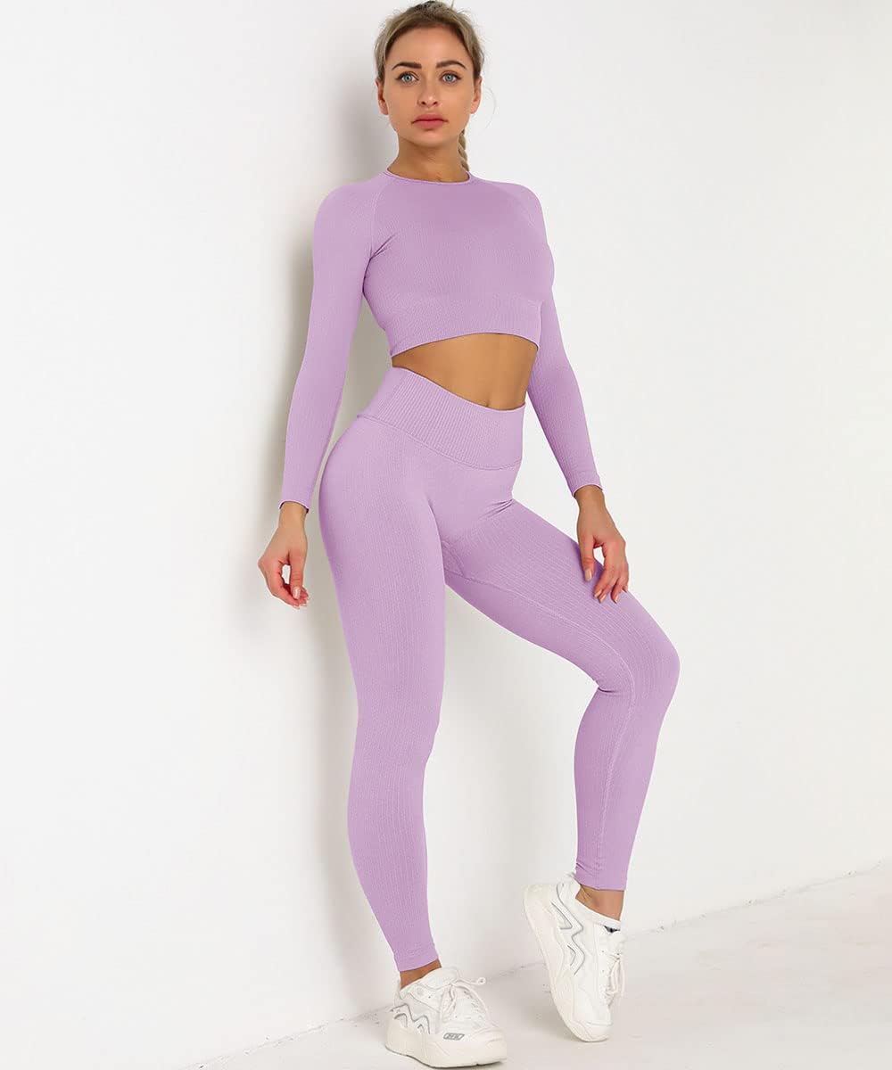 Workout Yoga Sets for Women with Sleek Slim Fit Leggings and Long Sleeve Top Workout Yoga Sets for Women with Sleek Slim Fit Leggings and Long Sleeve Top