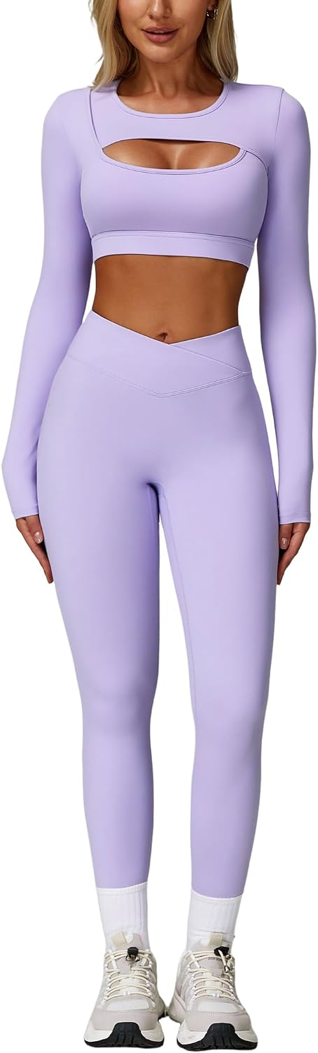Workout Sets for Women Long Sleeve Crop Top and High Waist Leggings Workout Sets for Women Long Sleeve Crop Top and High Waist Leggings
