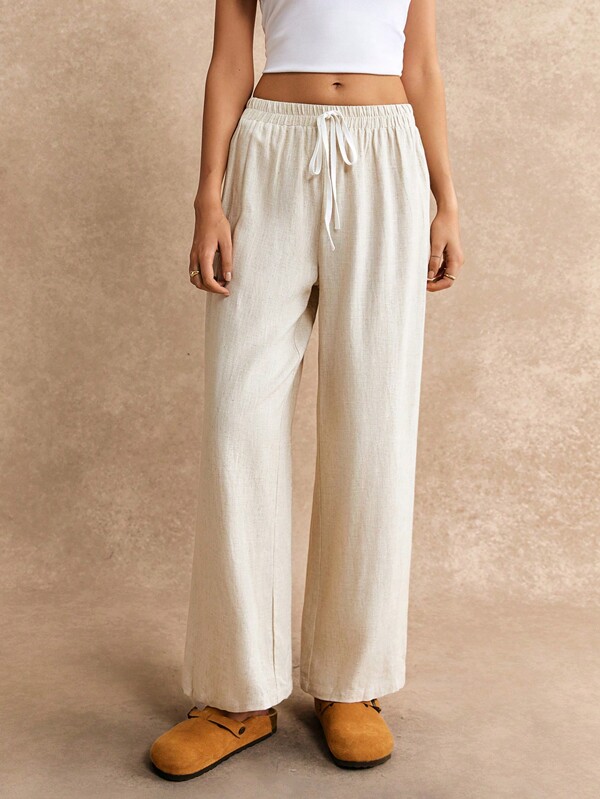 Knotted waist wide leg trousers summer vacation trousers