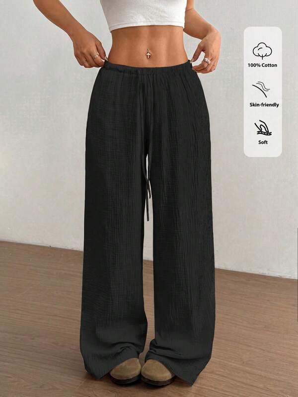 Women's super low-rise casual straight-leg cotton trousers Women's super low-rise casual straight-leg cotton trousers