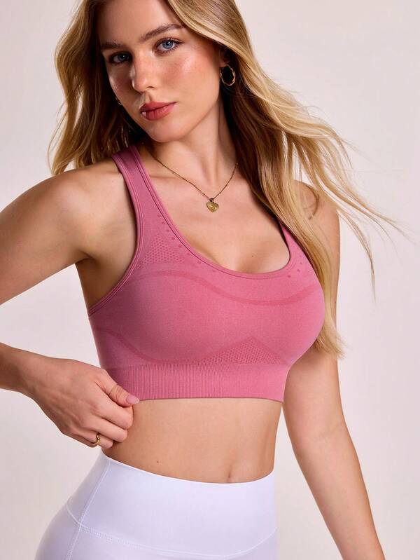 Seamless Women's Solid Color Everyday Fitness Sports Bra, Racerback