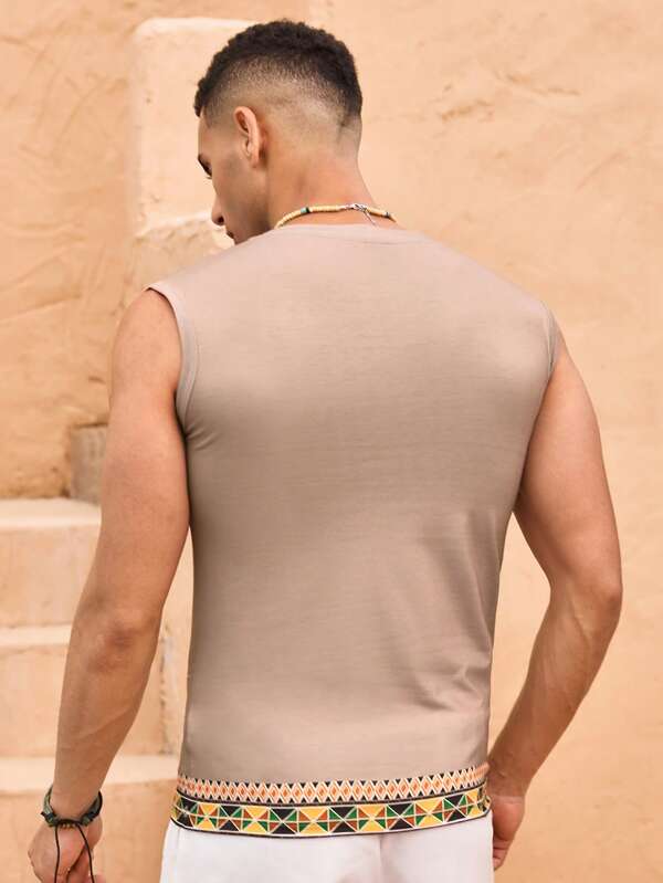 Men's casual geometric print slim fit knit top for summer