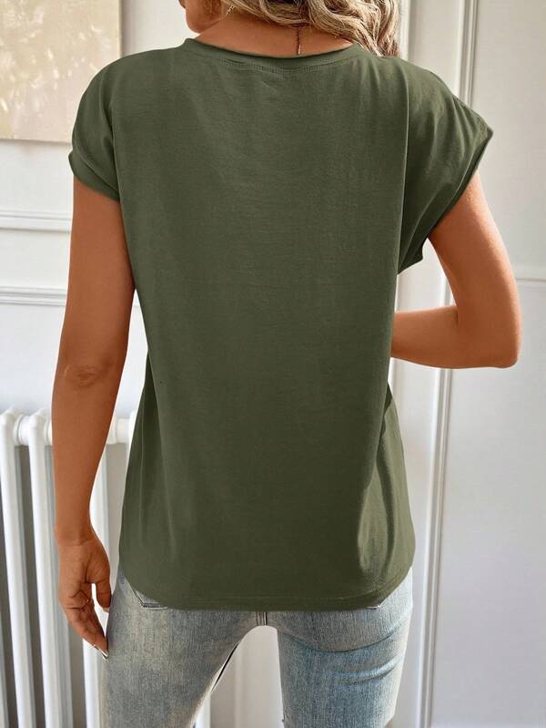 Women's solid color round neck batwing short sleeve casual T-shirt, summer, casual Women's solid color round neck batwing short sleeve casual T-shirt, summer, casual