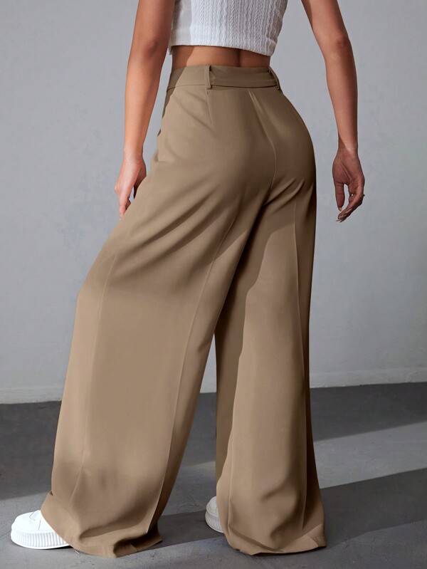 Khaki solid color wide pants