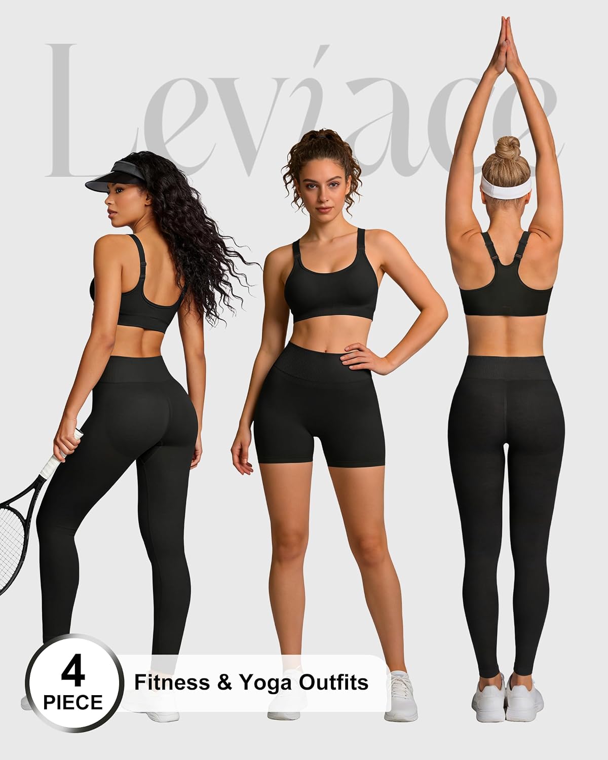 4 Piece Workout Sets for Women with Shorts Leggings and Two Sports Bras 4 Piece Workout Sets for Women with Shorts Leggings and Two Sports Bras