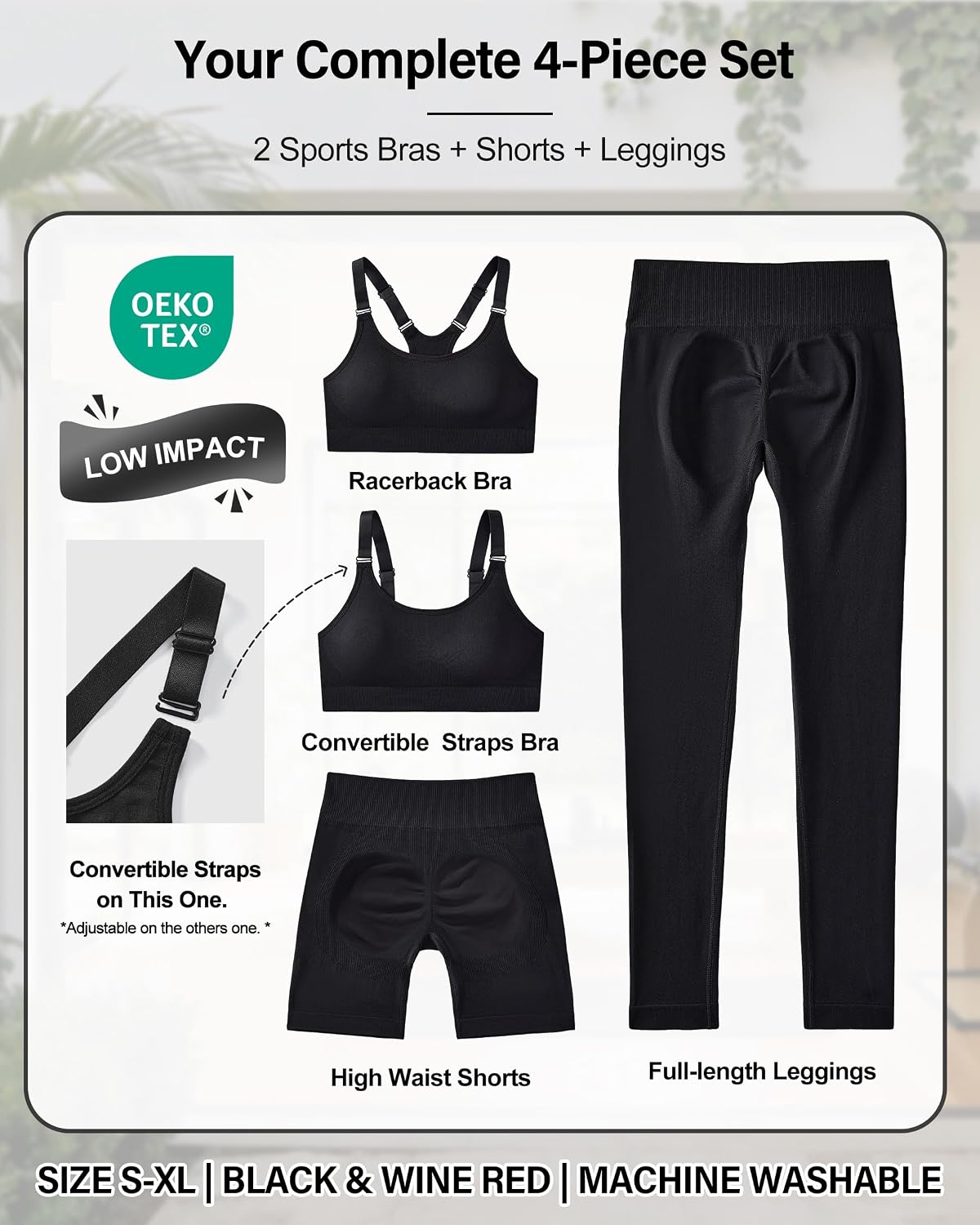 4 Piece Workout Sets for Women with Shorts Leggings and Two Sports Bras 4 Piece Workout Sets for Women with Shorts Leggings and Two Sports Bras
