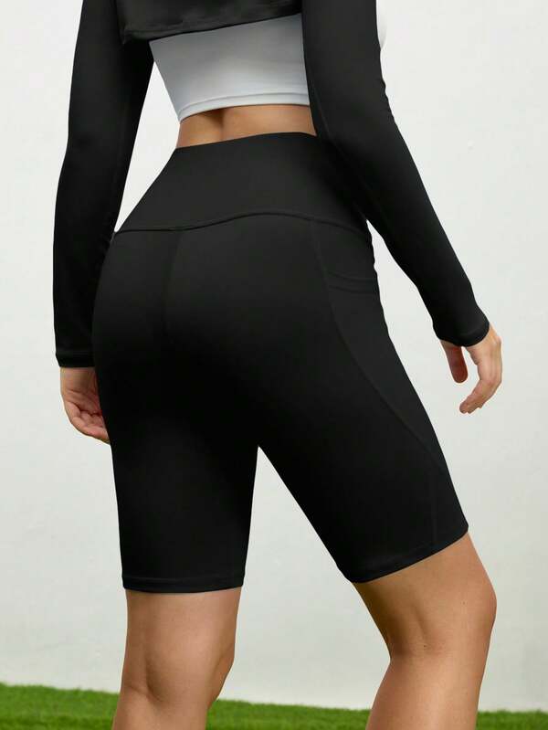 Solid Elastic Waist Track Shorts with Phone Pocket (XL) Cycling Shorts