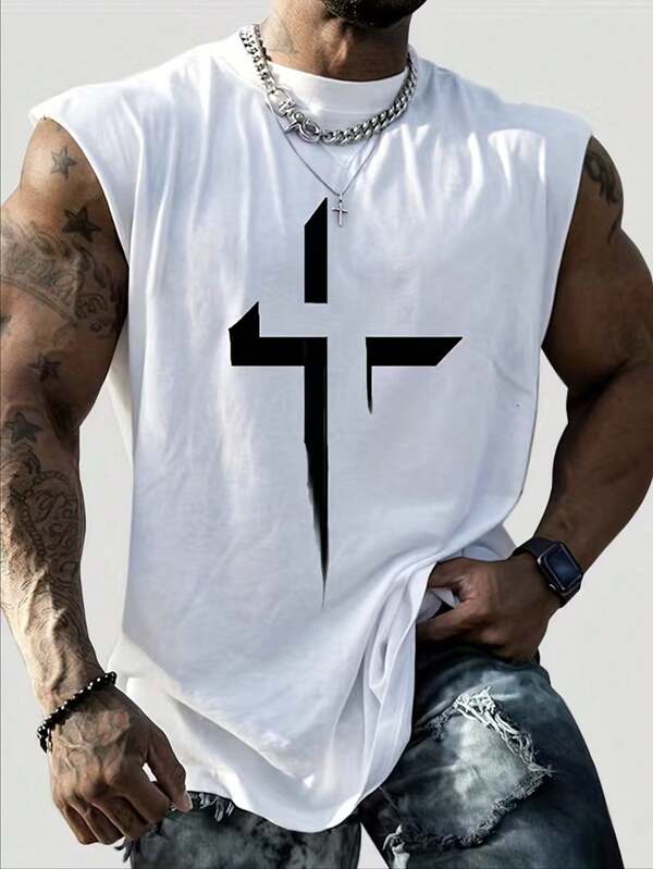 Men's geometric print casual sleeveless tank top, perfect for going out, husband Men's geometric print casual sleeveless tank top, perfect for going out, husband