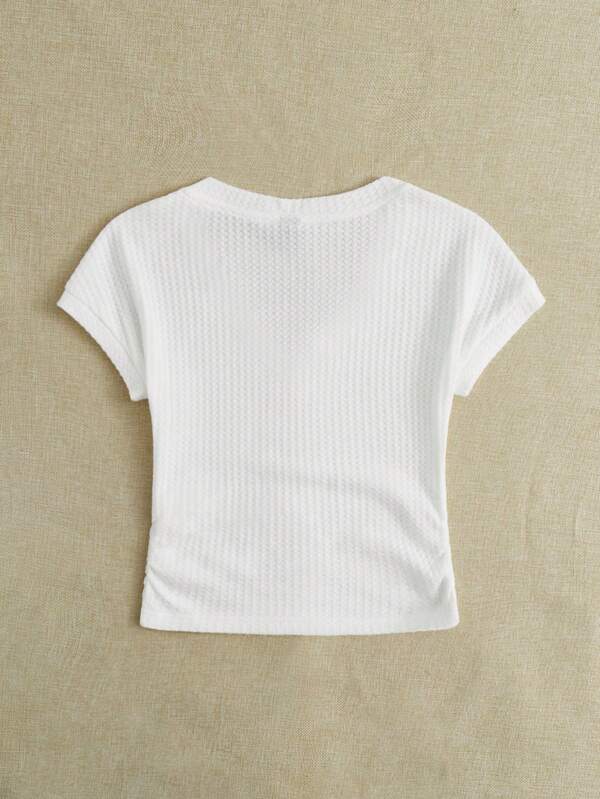 Plain ribbed knitted short T-shirt Plain ribbed knitted short T-shirt