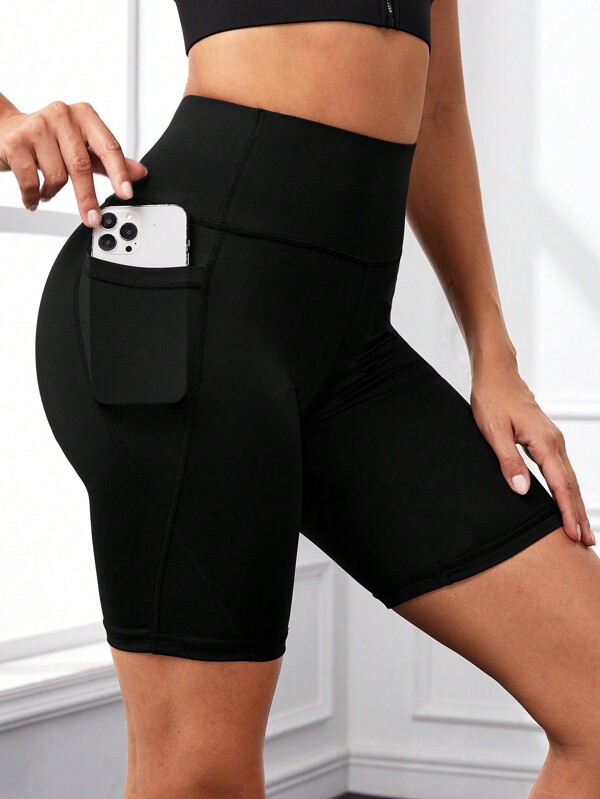 Solid Elastic Waist Track Shorts with Phone Pocket (XL) Cycling Shorts