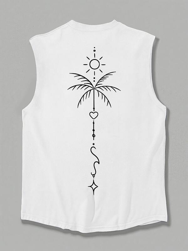 Men's casual coconut print crew neck vest, summer