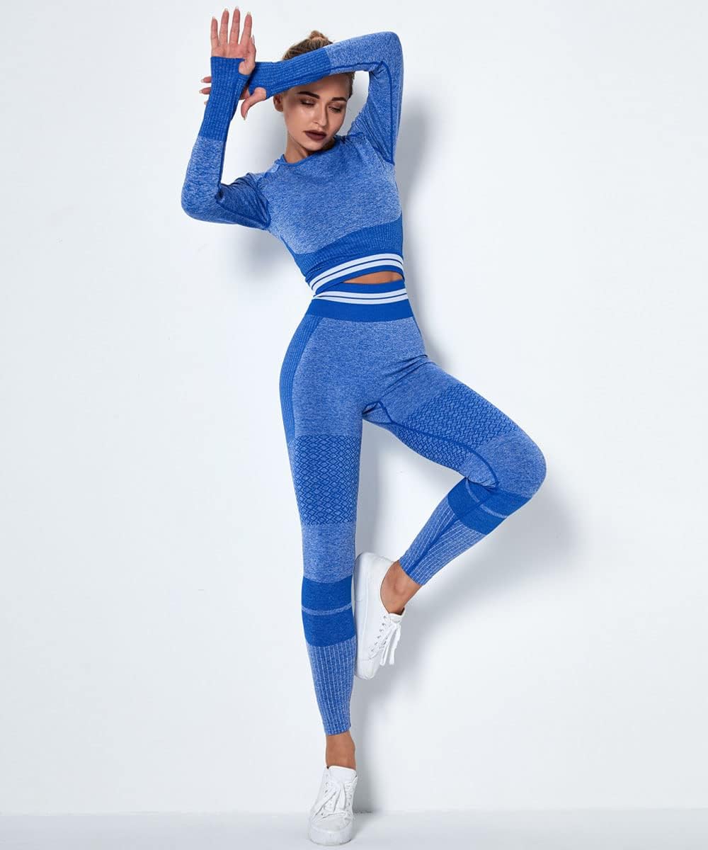 Workout Yoga Sets for Women with Knitted Stripes and Butt Lifting Leggings Workout Yoga Sets for Women with Knitted Stripes and Butt Lifting Leggings