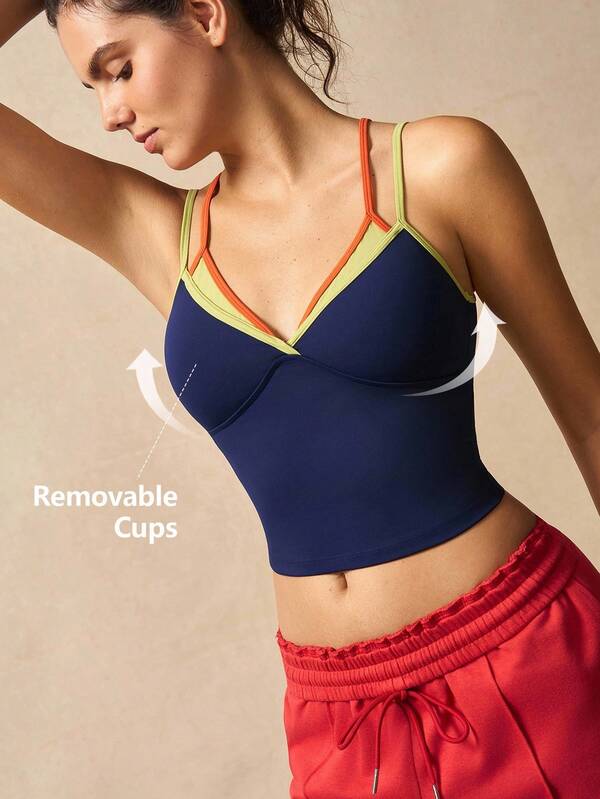 Summer Casual Contrast Color Patchwork Sleeveless Cropped Top Summer Casual Contrast Color Patchwork Sleeveless Cropped Top