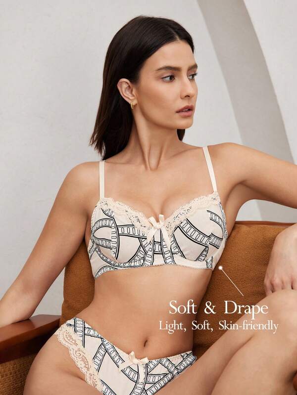 Comfortable bohemian style printed wire-free mesh bra, simple and comfortable underwear, relaxed, comfortable and fashionable autumn casual women's bra