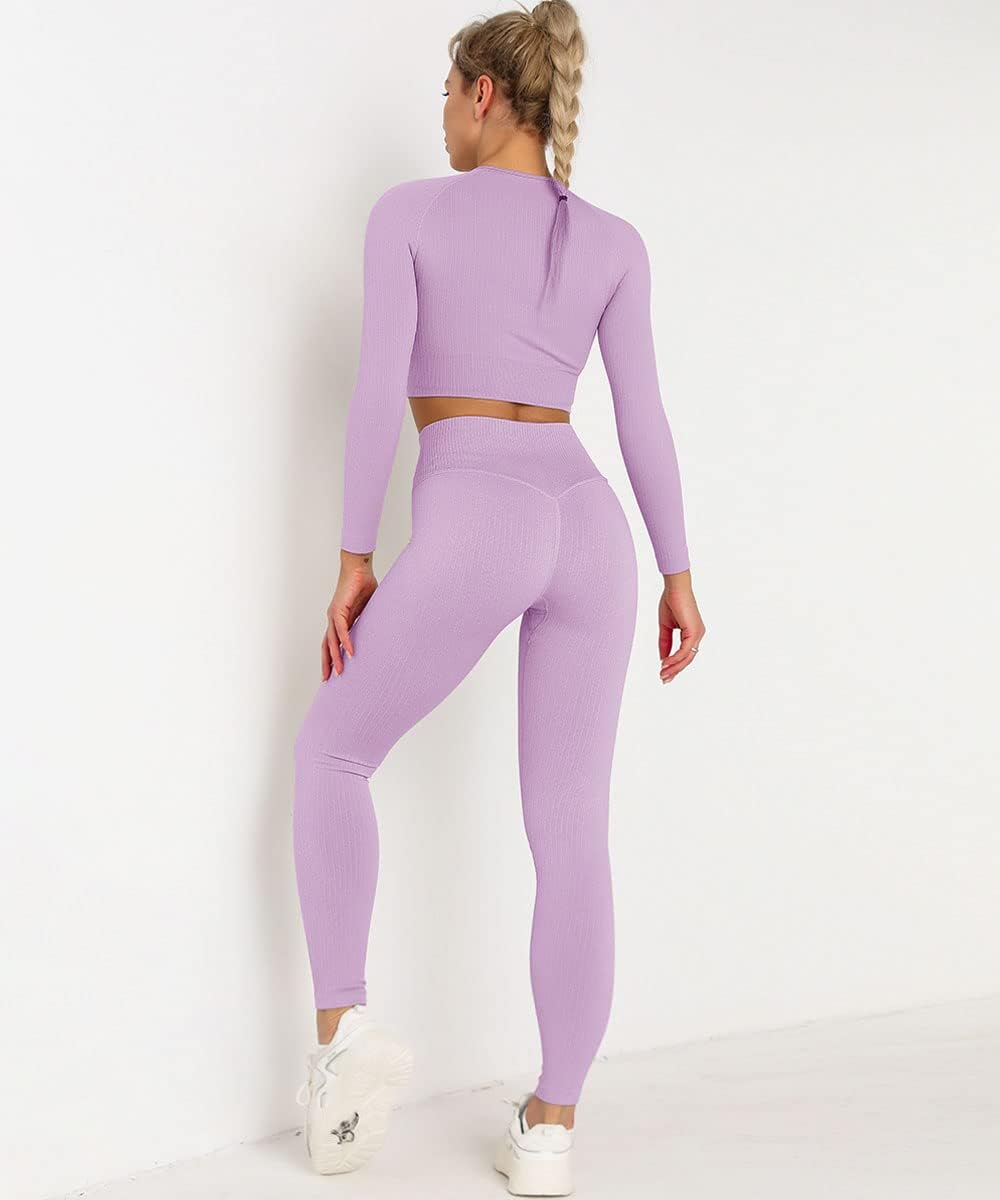 Workout Yoga Sets for Women with Sleek Slim Fit Leggings and Long Sleeve Top Workout Yoga Sets for Women with Sleek Slim Fit Leggings and Long Sleeve Top