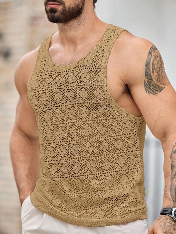 Men's Casual Argyle Pattern Knitted Jacquard Slim Fit Sleeveless Tank Top