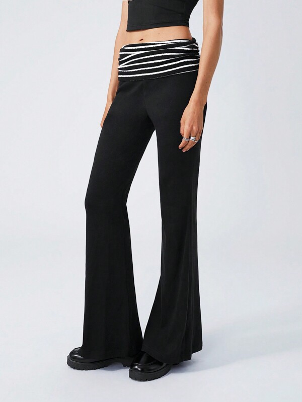 Striped patchwork belt velvet trousers are suitable for daily travel