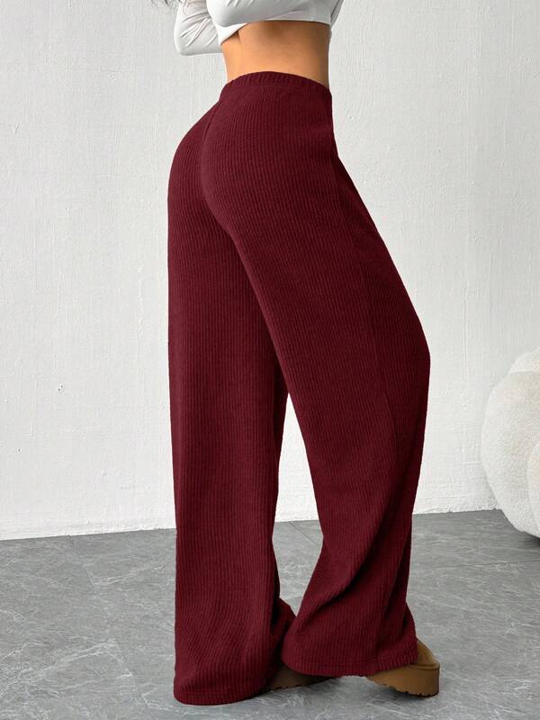 Women's casual solid color loose ribbed knitted pants comfortable wide leg pants burgundy wide leg pants wide leg knitted pants women's wide leg pants wide leg sweatpants comfortable pants burgundy pants women's wide leg pants, autumn, women's autumn clot
