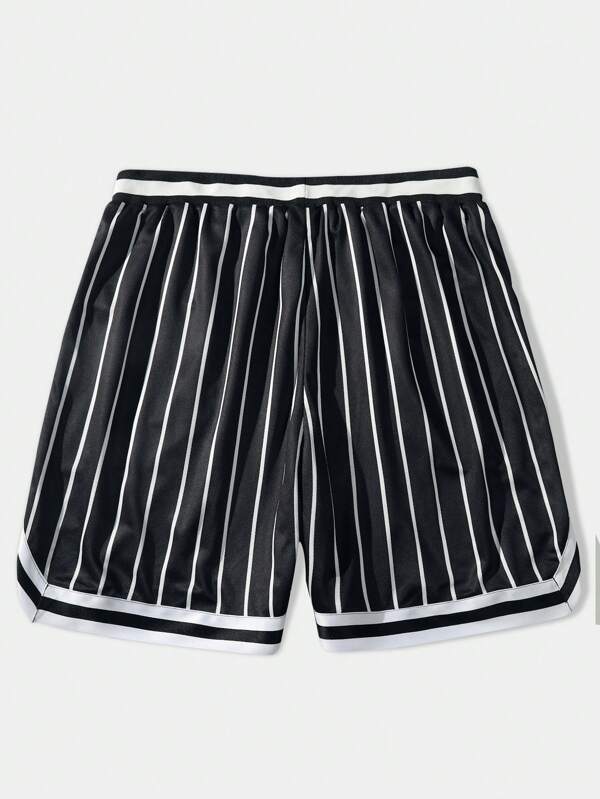 Men's Striped Monogram Drawstring Waist Mesh Basketball Shorts