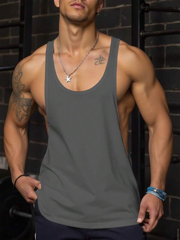 Men's solid color round neck casual loose slim vest Men's solid color round neck casual loose slim vest