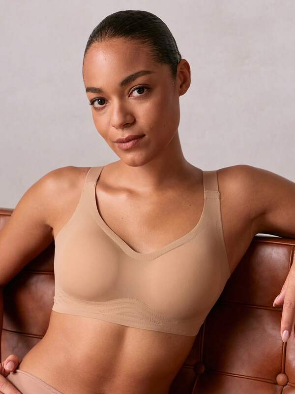 Women's soft supportive underwear, solid color, comfortable, minimalist style, no wire rings, anti-sagging, suitable for summer