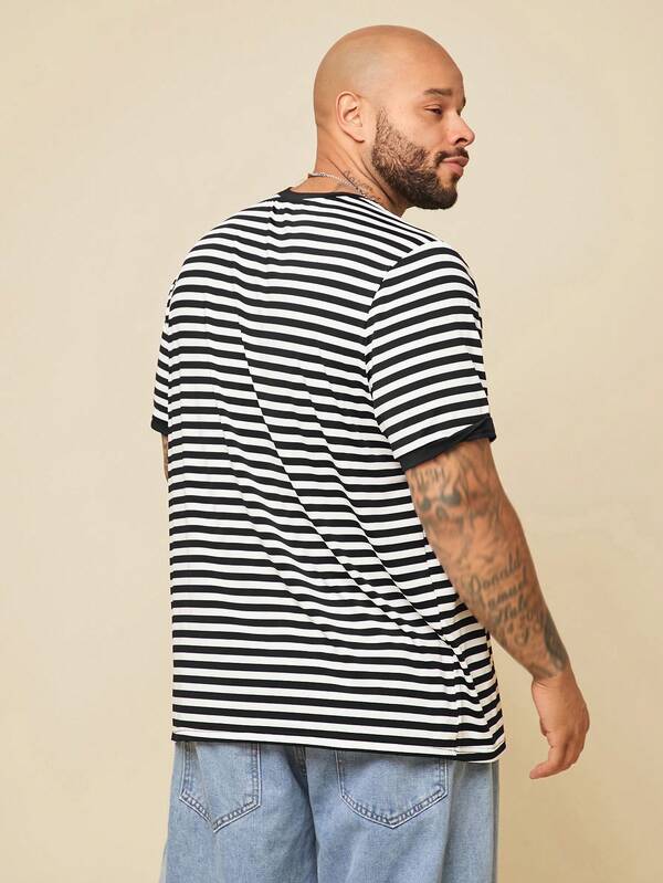 Plus size men's casual striped knitted crew neck short sleeve t-shirt for summer Plus size men's casual striped knitted crew neck short sleeve t-shirt for summer