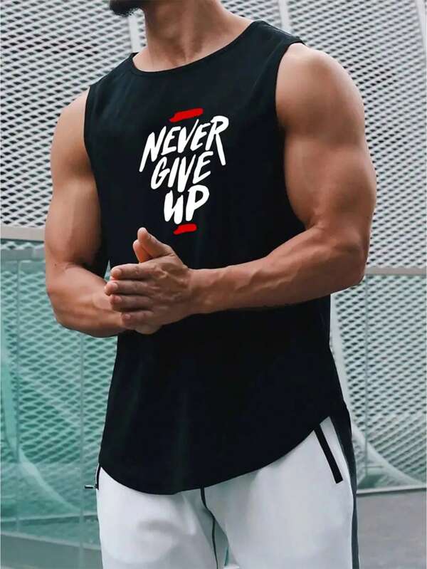 Men's summer slogan printed crew neck casual vest