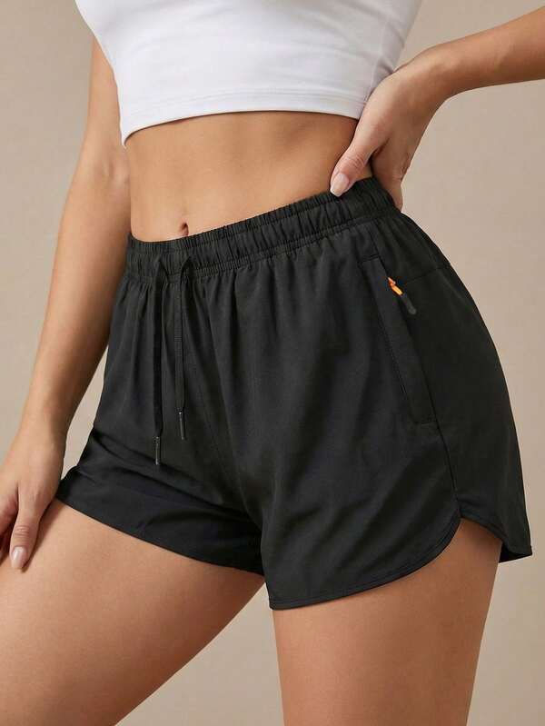 Women's quick-drying running shorts, elastic waistband, side zipper pockets, suitable for the gym and workout, safety pocket design, suitable for both sports and leisure.