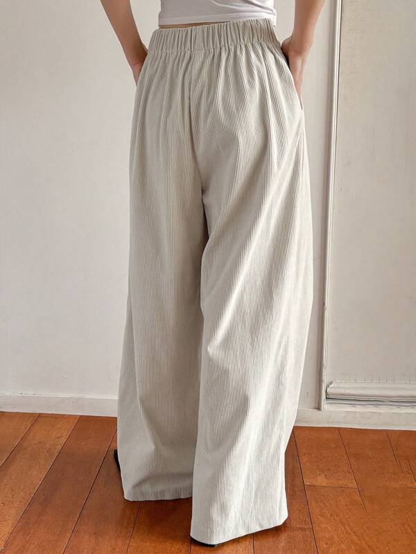 Women's Solid Color Loose Pocket Wide Leg Corduroy Pants Fall and Winter