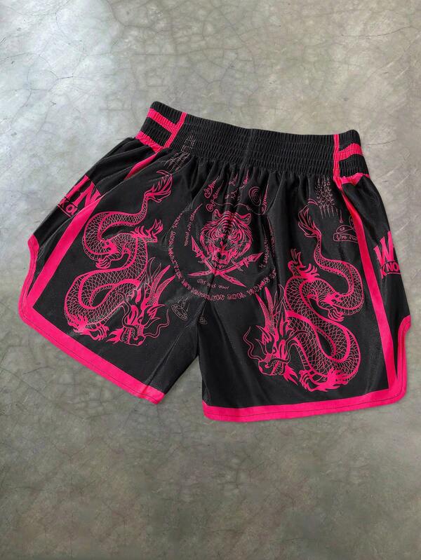 Men's shorts suit, elastic waistband, high elasticity, high-waisted shorts version, ultra-shorts, glossy fabric, black and white dragon and tiger pattern, Thai boxing shorts, sports and leisure basketball shorts, side slits, ins popular item, suitable for Men's shorts suit, elastic waistband, high elasticity, high-waisted shorts version, ultra-shorts, glossy fabric, black and white dragon and tiger pattern, Thai boxing shorts, sports and leisure basketball shorts, side slits, ins popular item, suitable for
