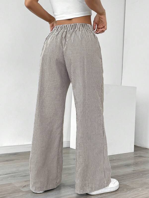 Women's Blue Striped Low Rise Wide Leg Pants, Casual and Resort Wear Women's Blue Striped Low Rise Wide Leg Pants, Casual and Resort Wear